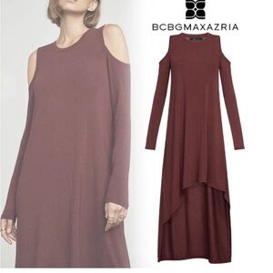 BCBGMaxAzria Red Asymmetrical Long Sleeve Dress